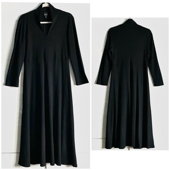 Eileen Fisher Dresses & Skirts - Eileen Fisher Vintage Wool Jersey A-line V-Neck Midi Dress in Black Size M EUC